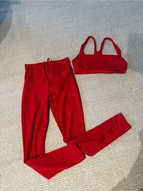L Space Equinox Red Lace-Up High Waist Leggings & Matching Sports Bra Set small